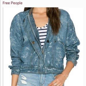 Free People Tab collar distressed denim jacket